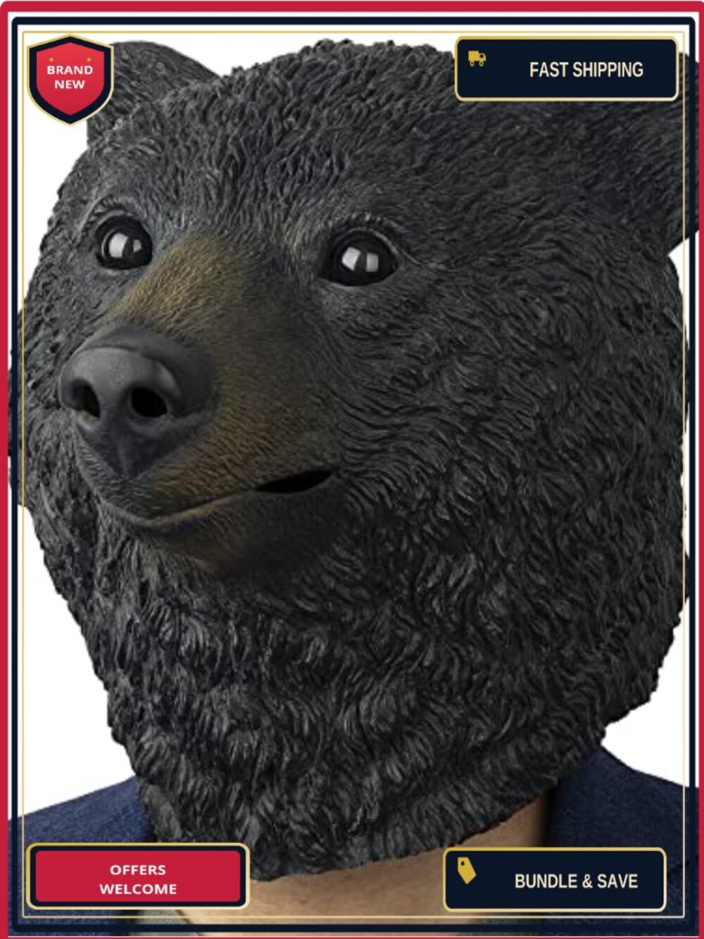 Full Head Black Bear Mask Natural Latex Halloween Costume Party Prop